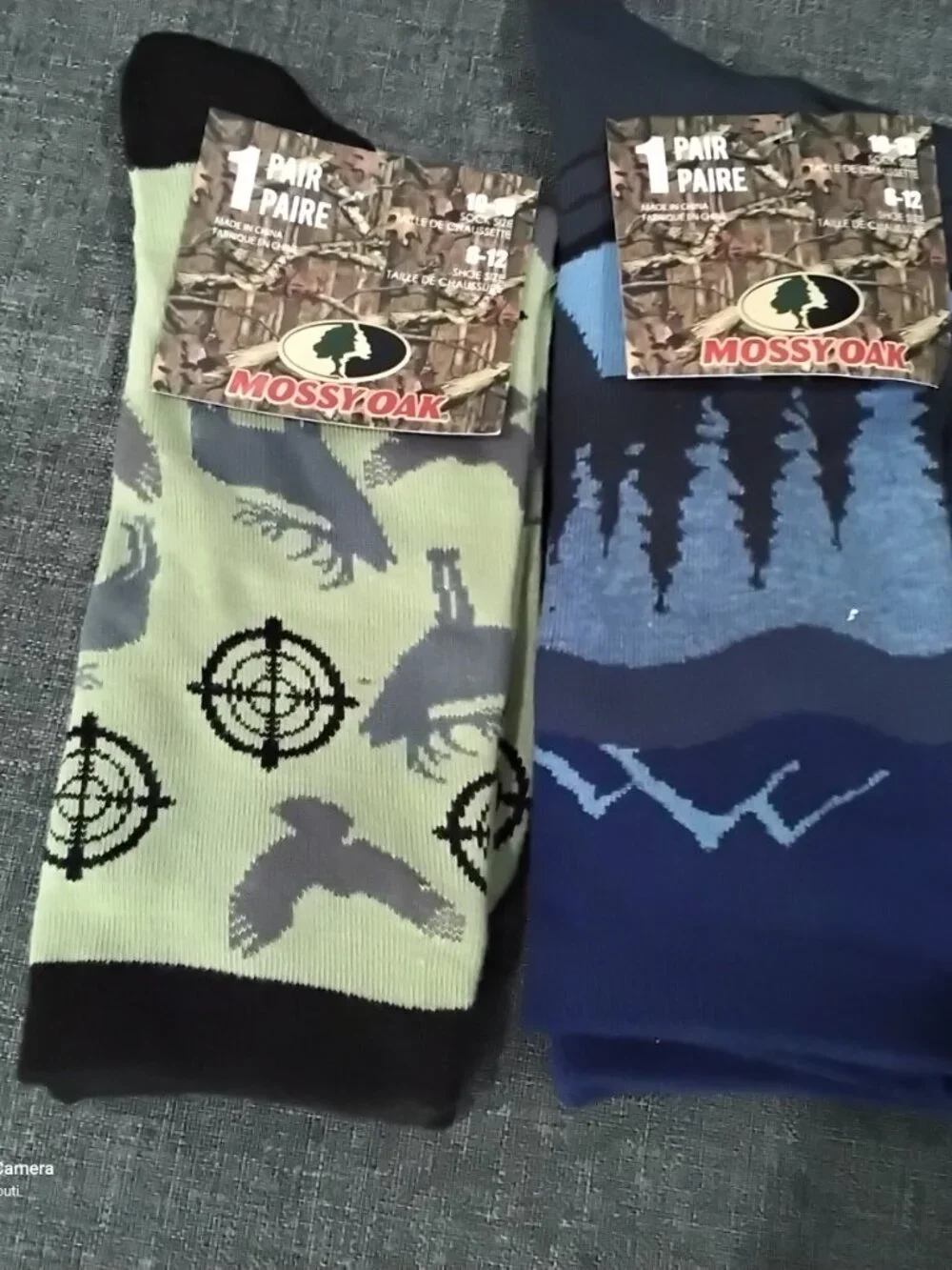 2 Pair Set of Men Blue Mossy Oak Forest & Blue Duck Hunters Crew Socks 6-12 New